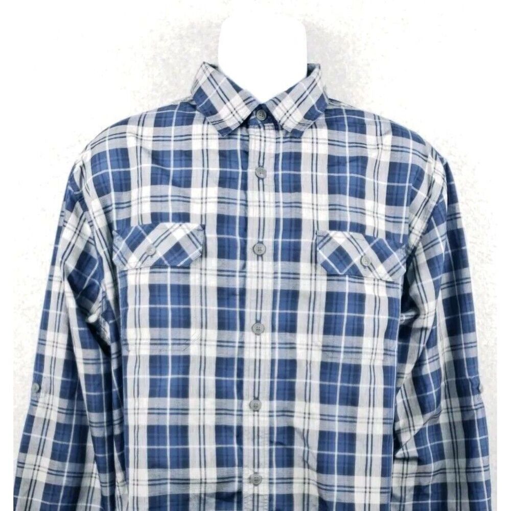Croft & Barrow Quick‎ Dry Mens Short Sleeve Vented Shirt Large Blue Gray Plaid